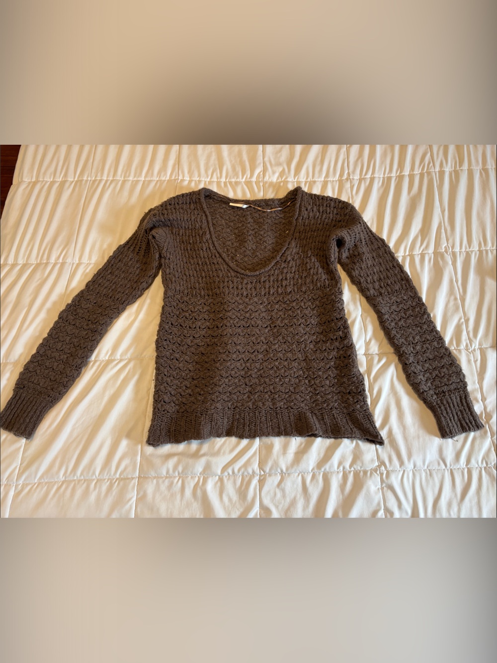 Free People Chunky Brown Cable V-Neck Sweater